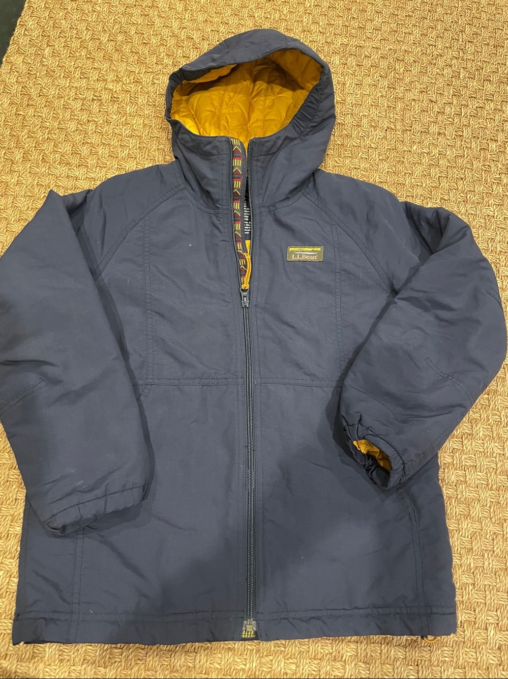LL Bean Mountain Hooded Jacket Coat Youth Size M 10-12 Navy Full Zip Pocket